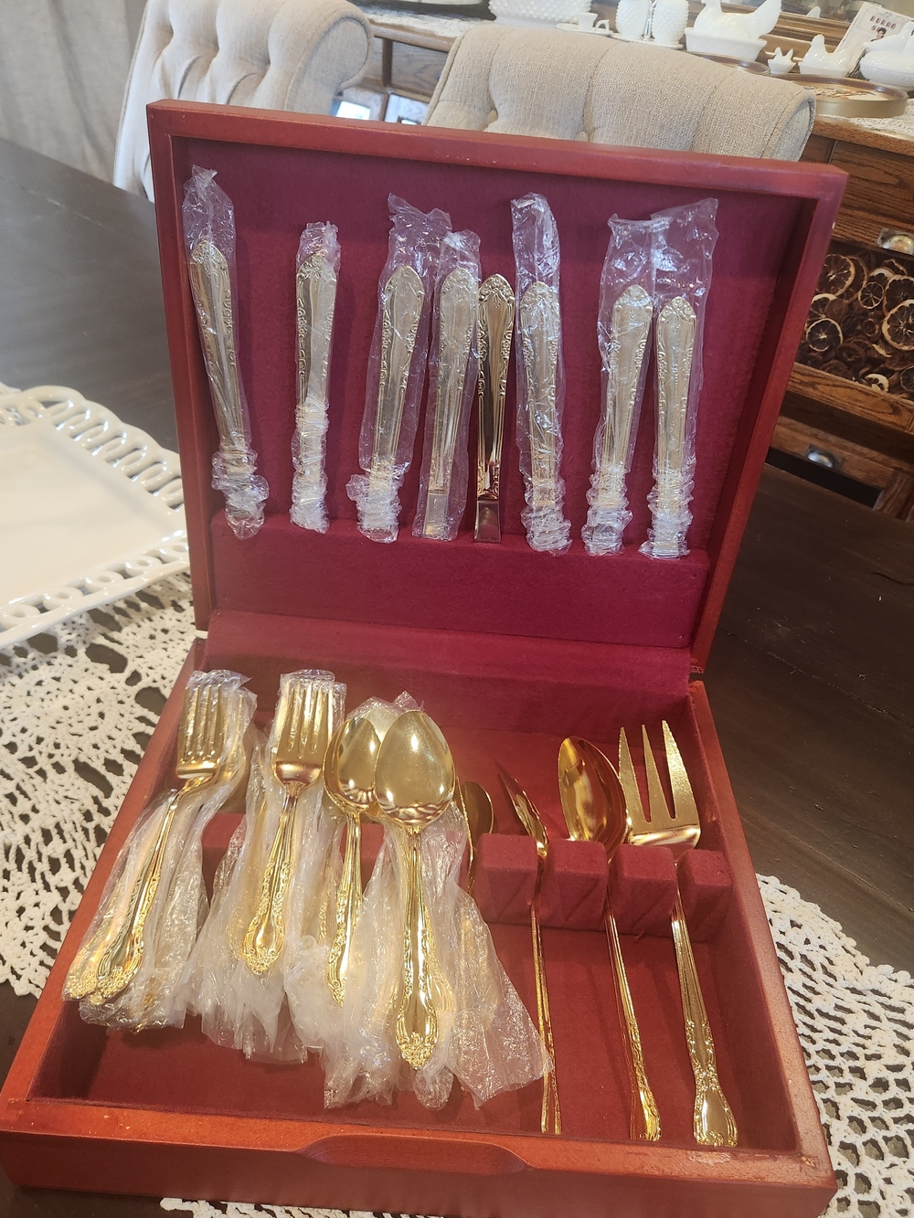 53-Piece Gold Flatware Set with Wooden Chest (Service for 8)